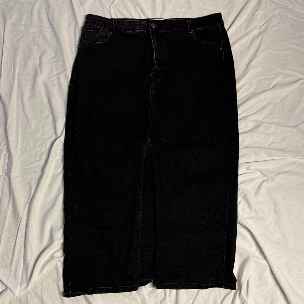 Black Denim Midi Skirt
